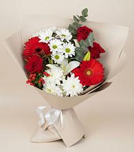 Букет цветов из:  Розы, Хризантемы, Герберы и Лилии в Нагорное