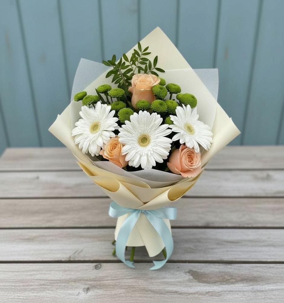 Букет цветов из: Герберы, Розы и Хризантемы в Нагорное