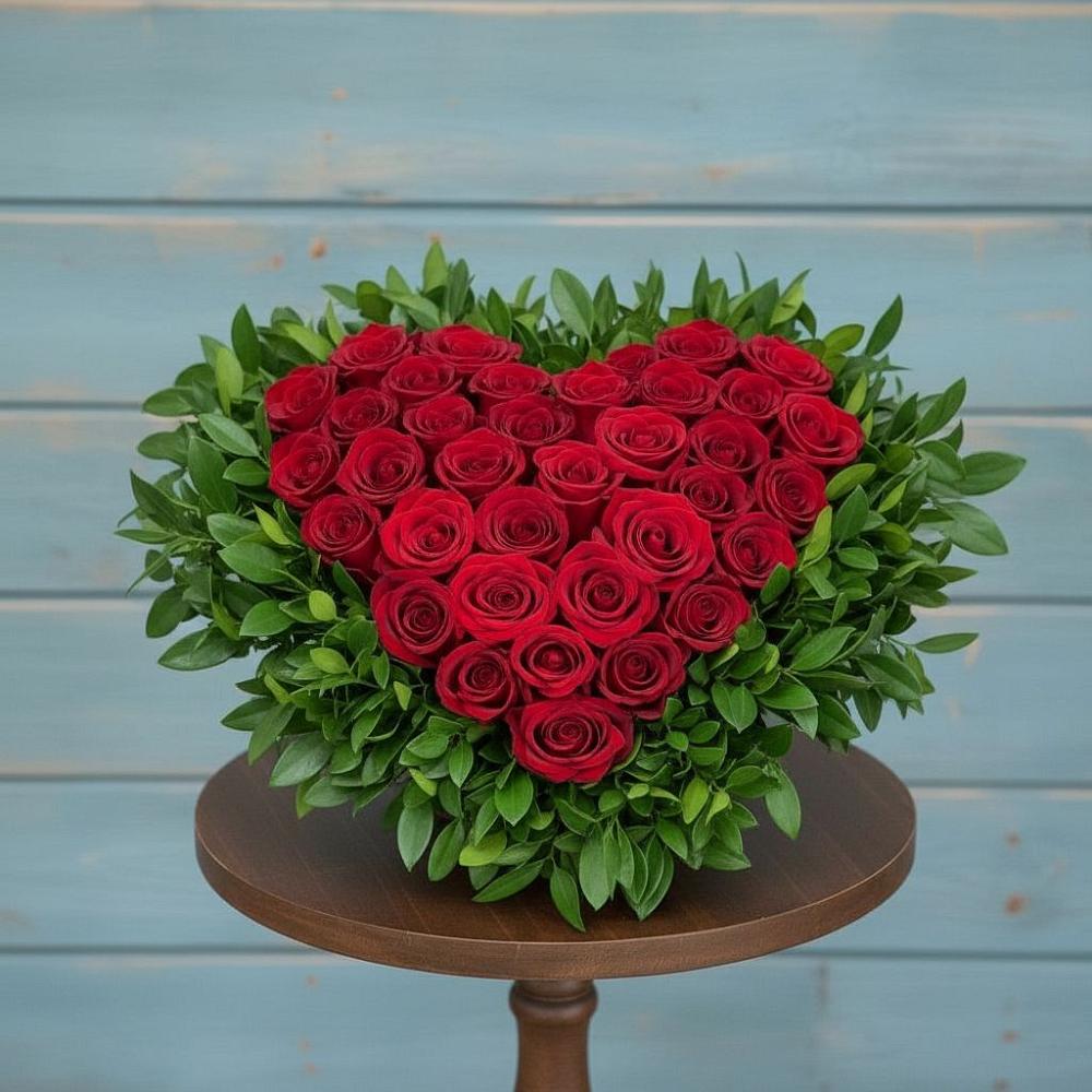 Цветочная композиция из Розы в виде сердца в Нагорное