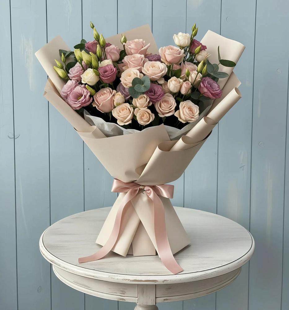 Букет цветов из: Розы и Лизиантусы в Нагорное