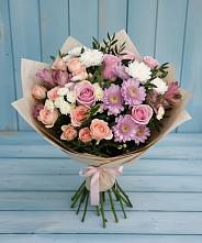 Букет цветов из:  Хризантемы, Розы и Альстромерии в Нагорное